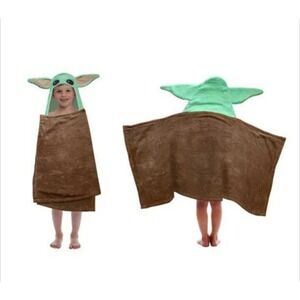 Star Wars Baby Yoda Grogu Poncho Kids Hooded Beach Towel Green & Brown NWT